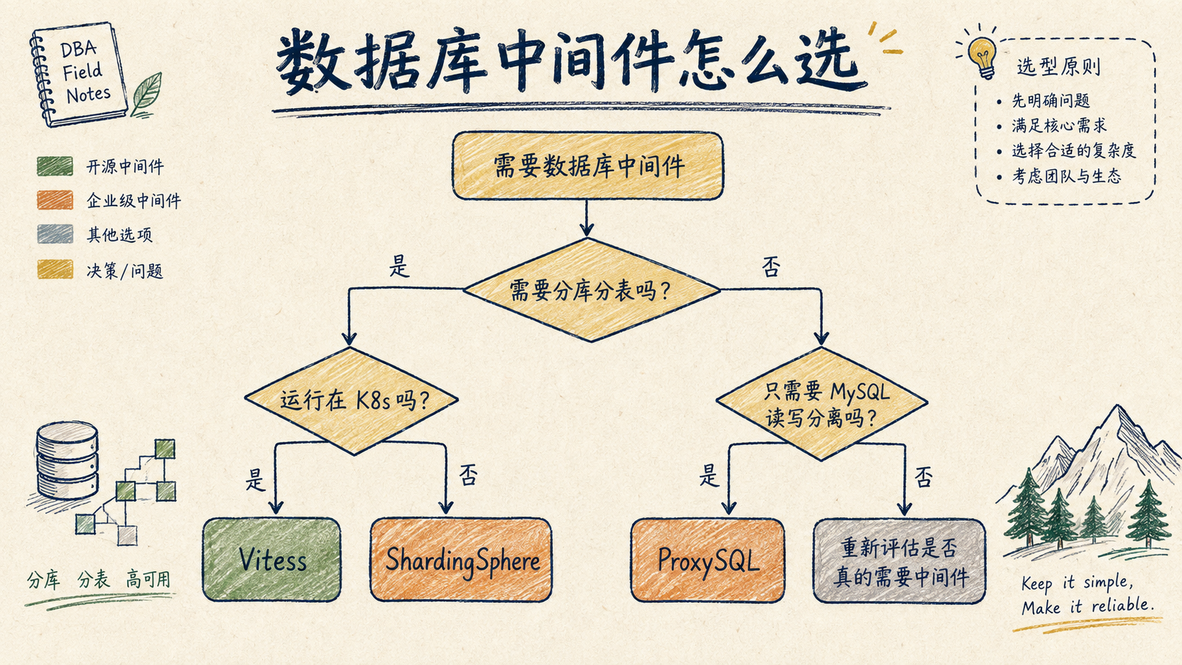 根据分库分表、K8s 与读写分离需求选择数据库中间件