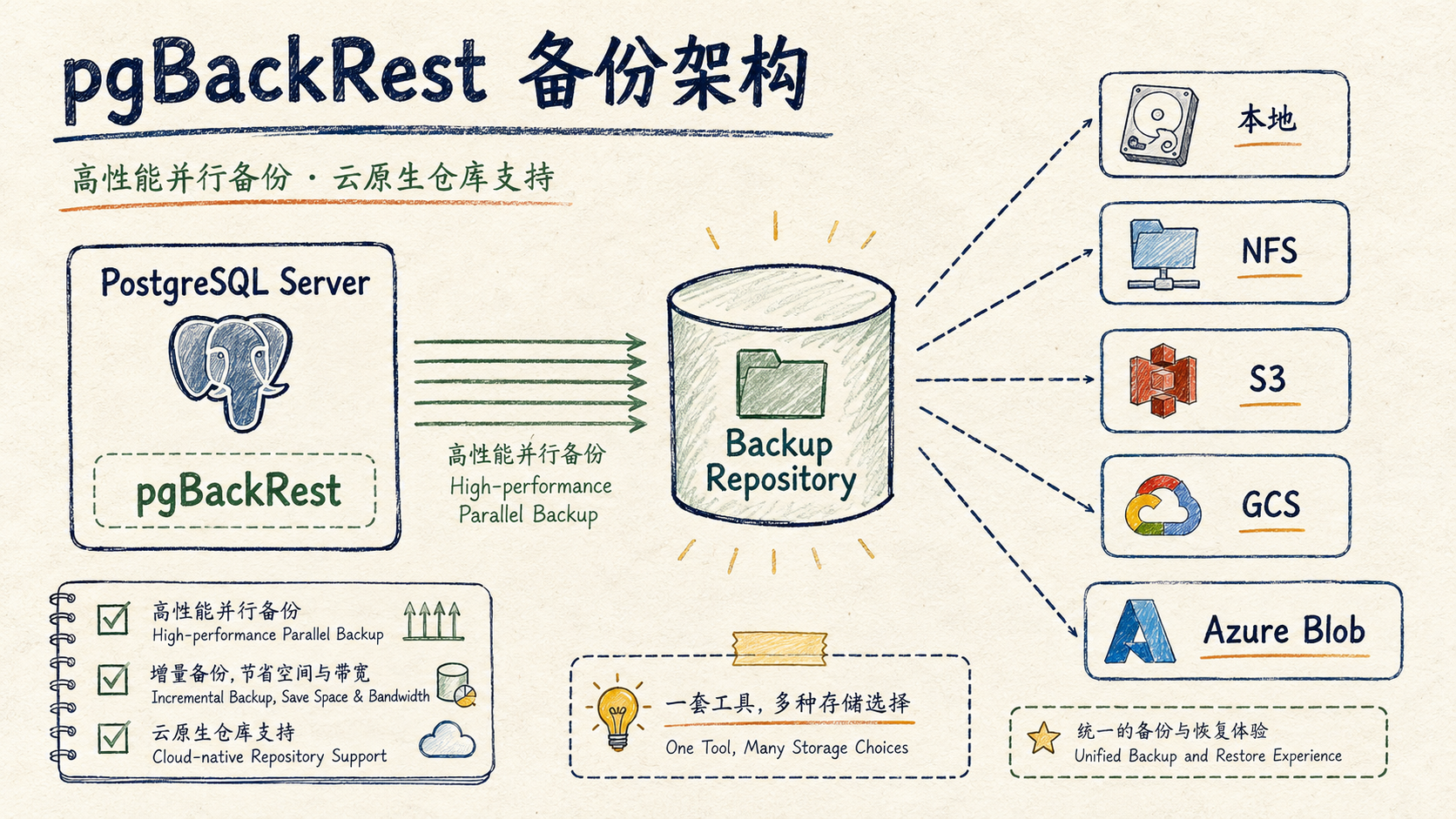 pgBackRest 将 PostgreSQL 备份写入本地、NFS 或云对象存储