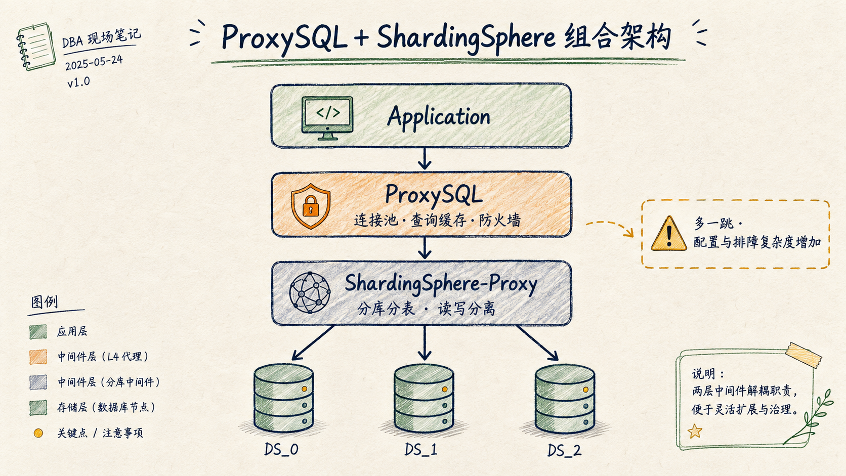 ProxySQL 与 ShardingSphere-Proxy 组合后的分层架构