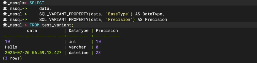 KingbaseES SQL_VARIANT 测试